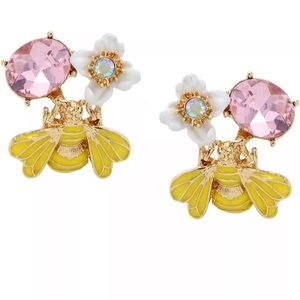 Betsey Johnson Faux Stone Bug Bee Cluster Earrings NWT